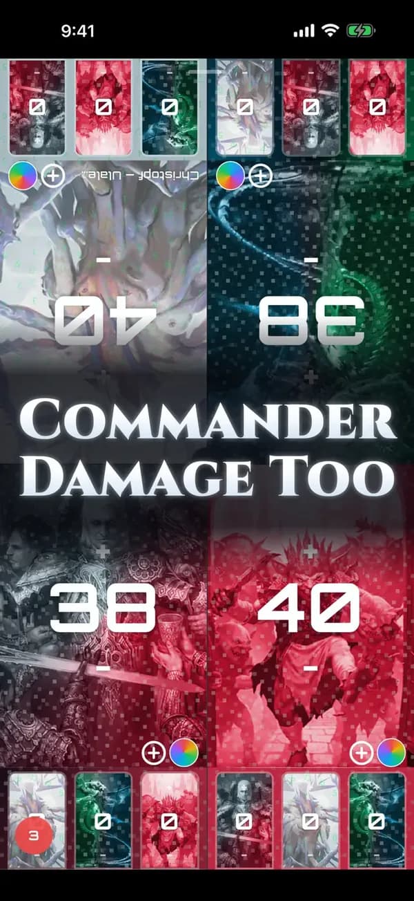 Deck Familiar tracker with commander damage counters for each opponent
